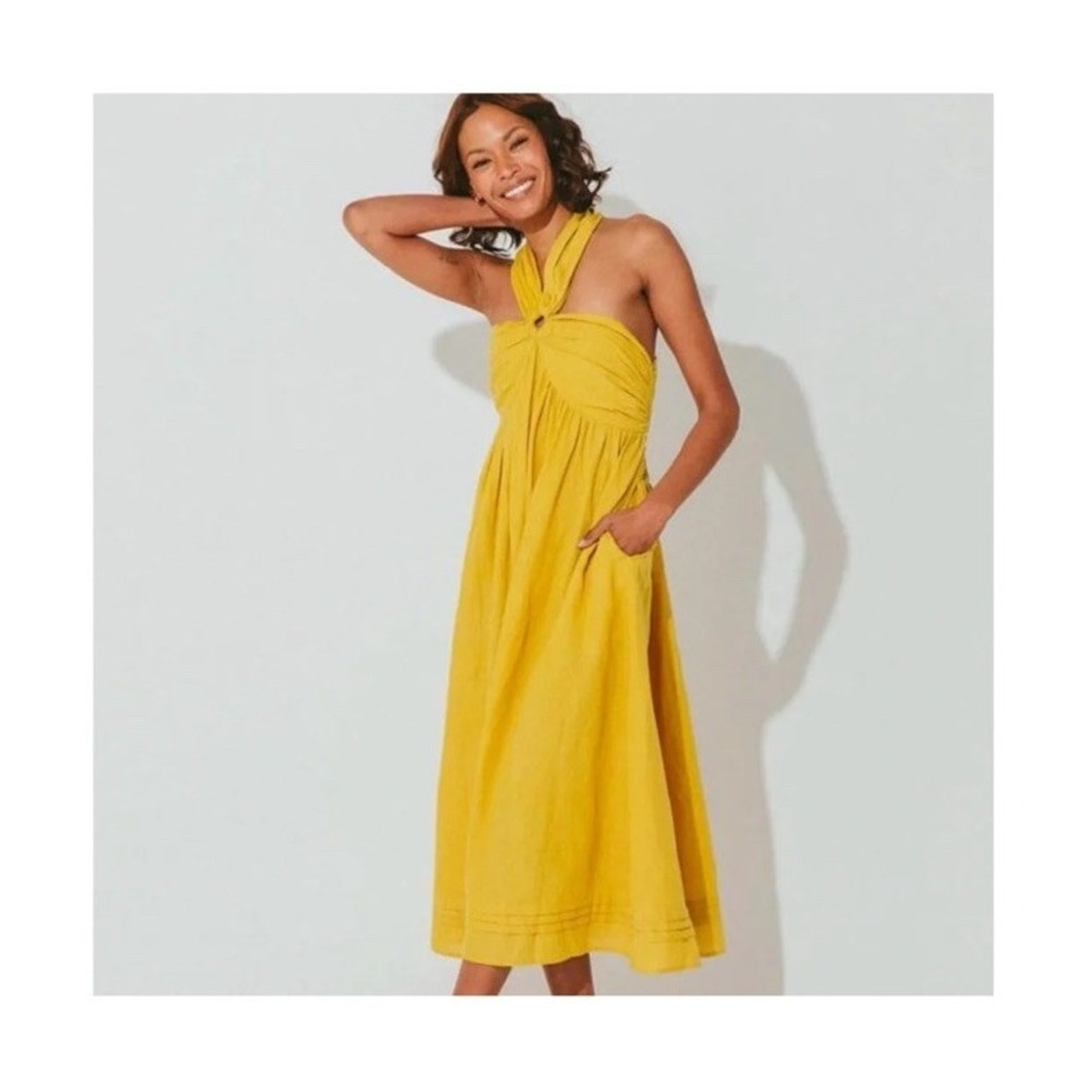 Cleobella Linen Aurelia Marigold Dress Yellow Midi Size L Sundress